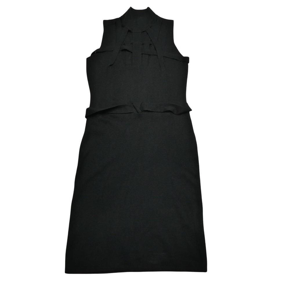 Vivienne Tam Dress Womens Small Black Knit Sleeveless Mock Neck Wool Blend LBD